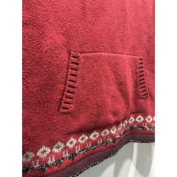 Eddie Bauer XS Red Fair Isle Cowl Neck Sweater Pocket Mohair Wool Blend - Picture 3 of 8